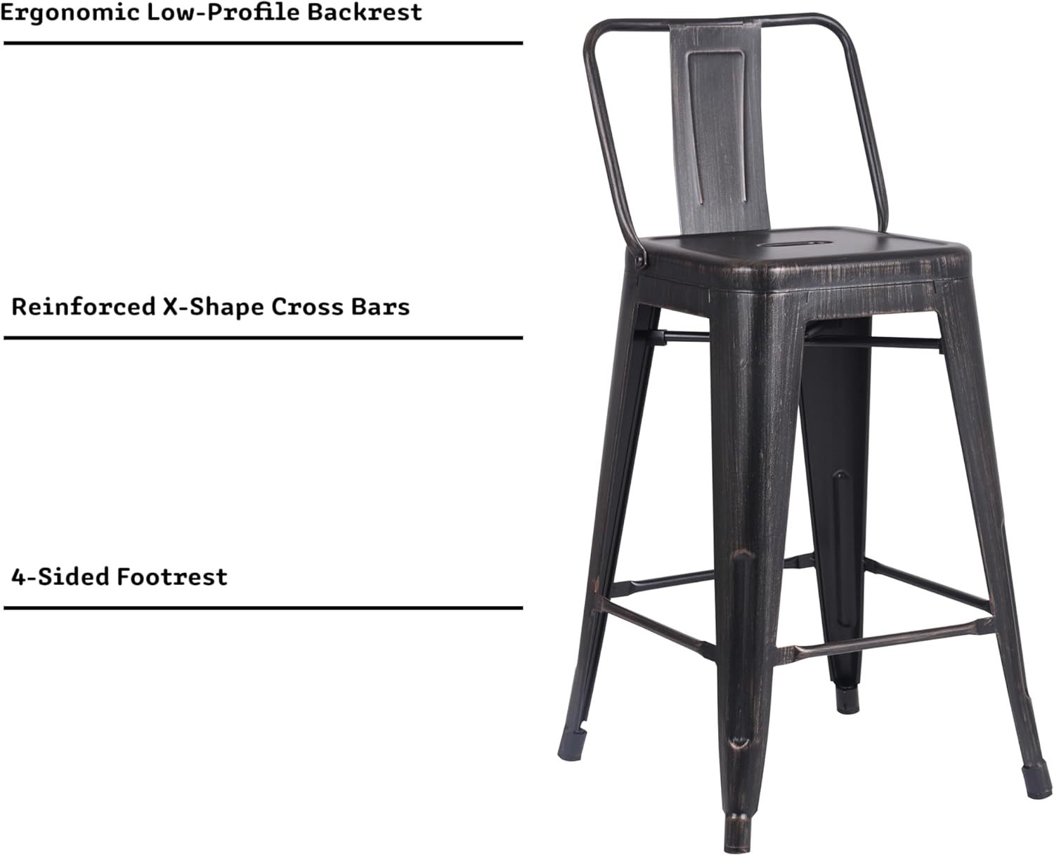 24' Sanded Matte Black Industrial Contemporary Rustic Metal Barstools with Bucket Back, Set of 4 - Grand Goldman