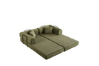 Convertible Sleeper Sofa Bed with Cylindrical Pillow, Corduroy Folding Mattress Couch with Fixed-Shape Frame, Floor Sofa Lounge Couch for Living Room Bedroom (Green) - Grand Goldman Shop
