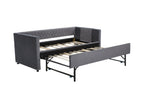 Grey velvet daybed, sturdy wooden bed frame, modern diamond grid pull-out design, perfect for bedroom, living room furniture - Grand Goldman Shop