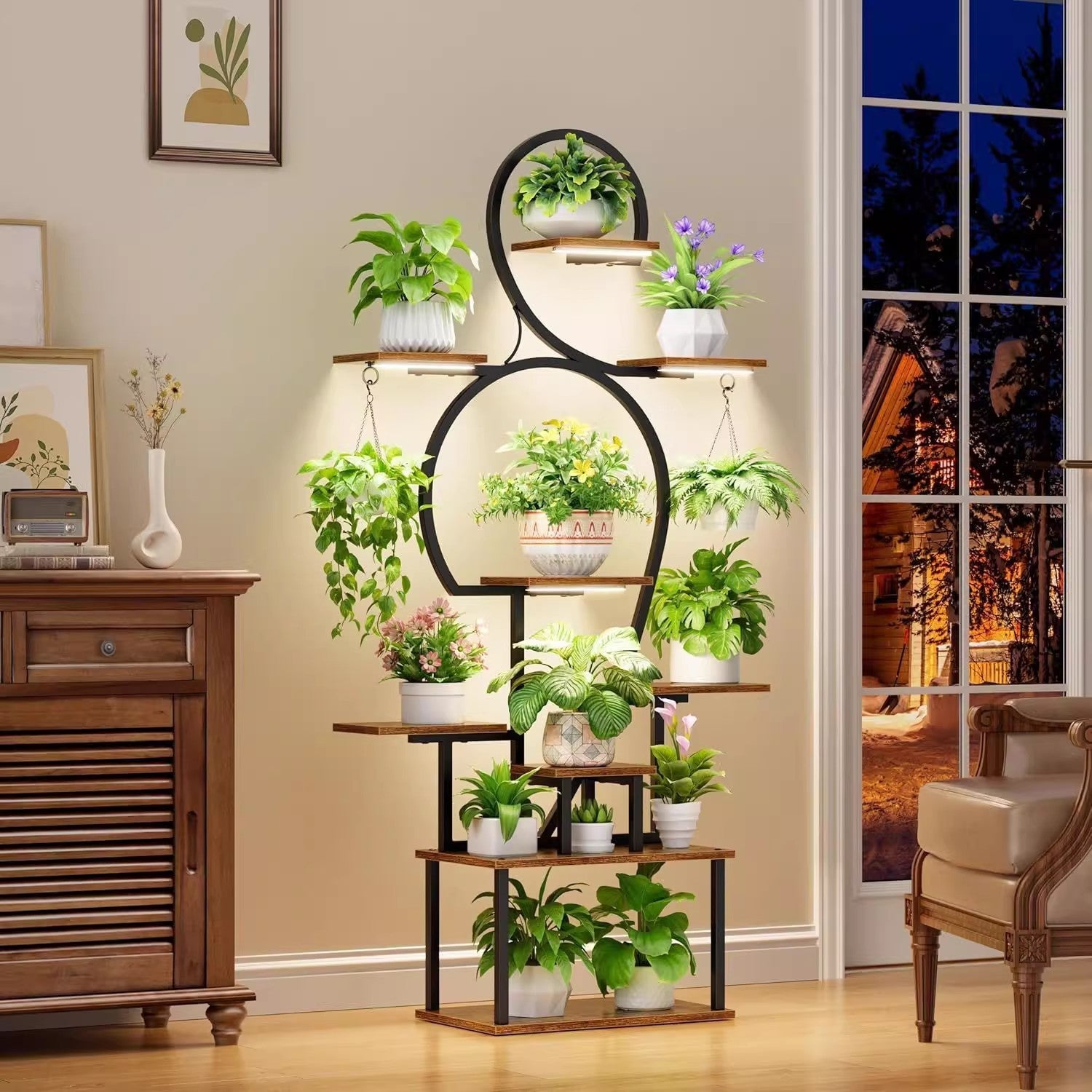 Plant Stand Indoor with Grow Light, 9-Tiered 63' Tall Indoor Plant Shelves for Multiple Plants, Large Metal Plant Shelf, Lighted Plant Stand for Indoor, Balcony, Living Room - Grand Goldman Shop