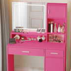 Vanity Desk with Mirror and LED Light Strip,Dressing Table with Large Drawer, 3 Level Storage Dresser & 3 Lighting Modes Adjustable Brightness, Suitable for Bedroom(Rose Pink) - Grand Goldman Shop