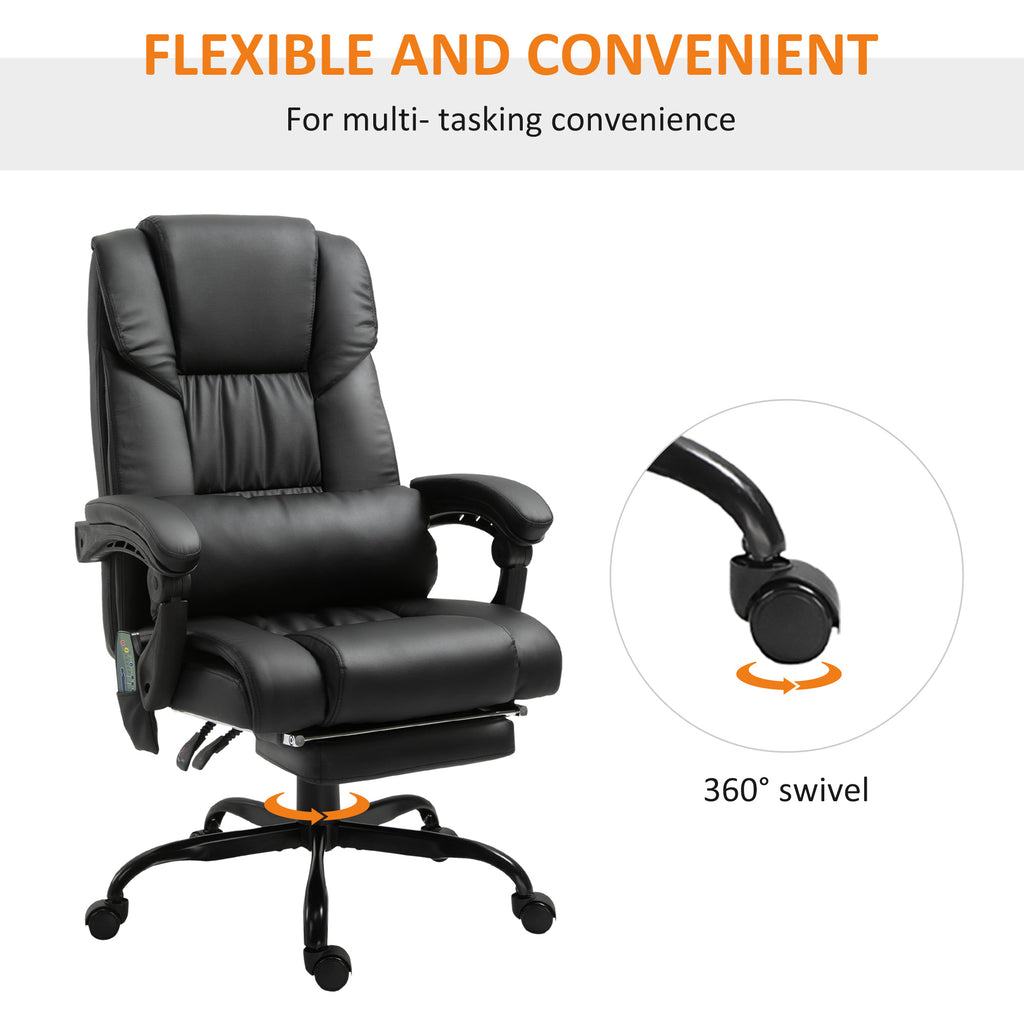 Vinsetto High Back Massage Office Chair with 6 Vibration Points, PU Leather Reclining Computer Chair, Ergonomic Office Chair 