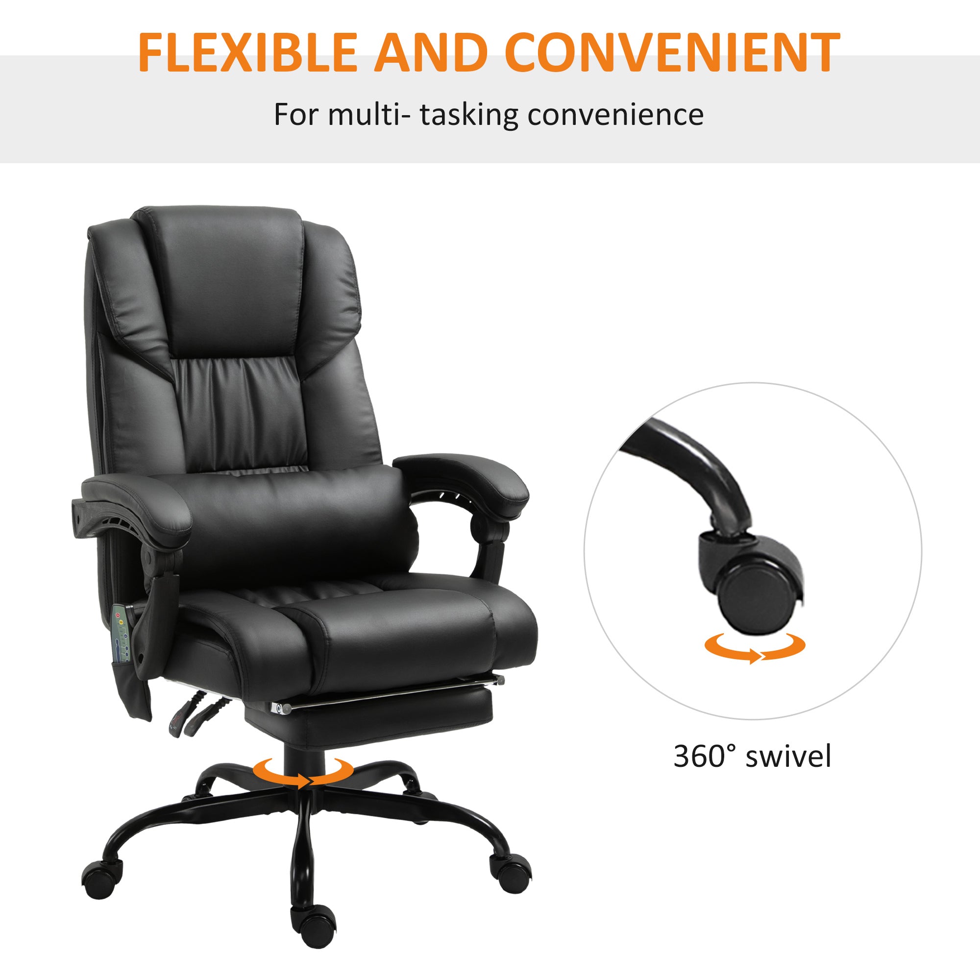 Vinsetto High Back Massage Office Chair with 6 Vibration Points, PU Leather Reclining Computer Chair, Ergonomic Office Chair 