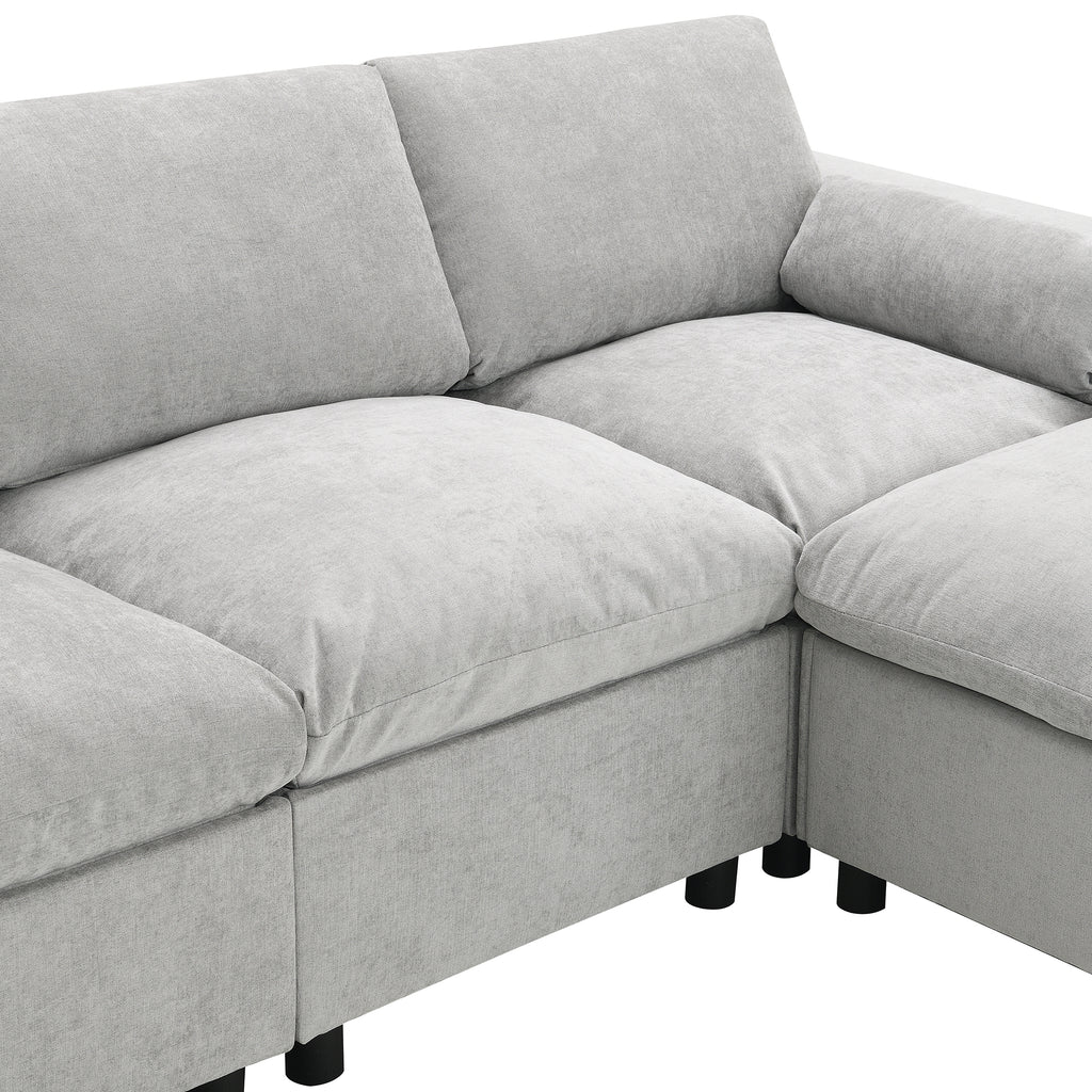 [VIDEO]86.5'' Chenille Modular Sectional Sofa with Storage Pockets, 5 Seat U Shaped Couch Set with Pillows,Free Combination,Modern Cloud Sofa with 2 Movable Ottoman for Living Room,Apartment,3 Colors - Grand Goldman Shop