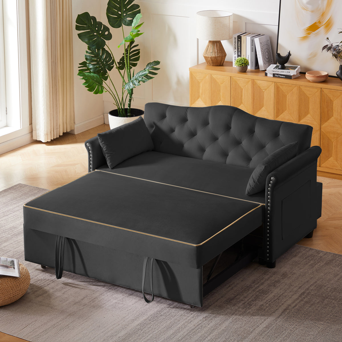 Black Velvet Sleeper Sofa Bed - Grand Goldman Shop