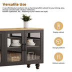 ON-TREND Farmhouse TV Stand with Tempered Glass Doors for TVs Up to 70', Versatile Sideboard with Adjustable Shelves, Elegant Buffet Cabinet with 5 Solid Wood Gourd-Shaped Legs for Living Room, Black - Grand Goldman Shop