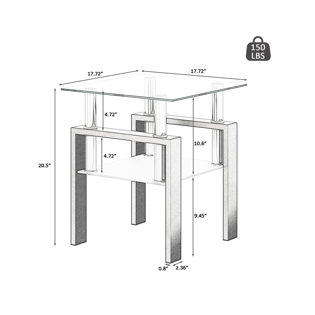 Modern Tempered Glass Tea Table Coffee Table End Table, Transparent/Black, Metal Leg, 17.72 x 17.72 x 20.5 inches - Grand Goldman Shop
