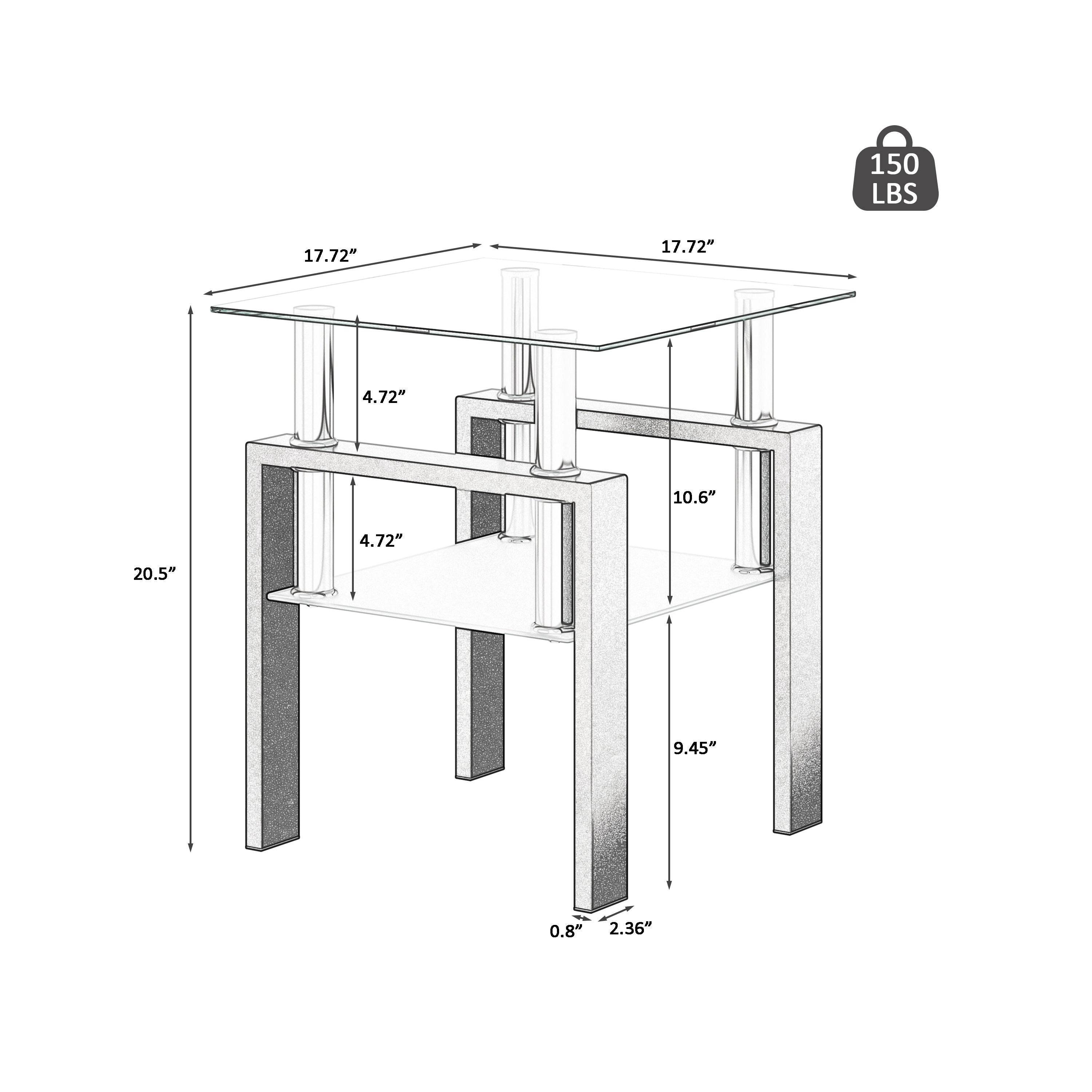 Modern Tempered Glass Tea Table Coffee Table End Table, Transparent/Black, Metal Leg, 17.72 x 17.72 x 20.5 inches - Grand Goldman Shop