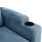 Navy Blue Corduroy Sleeper Sofa Loveseat with Full Size Mattress, USB Ports, Cup Holders, Side Pockets and Phone Holder - Grand Goldman Shop