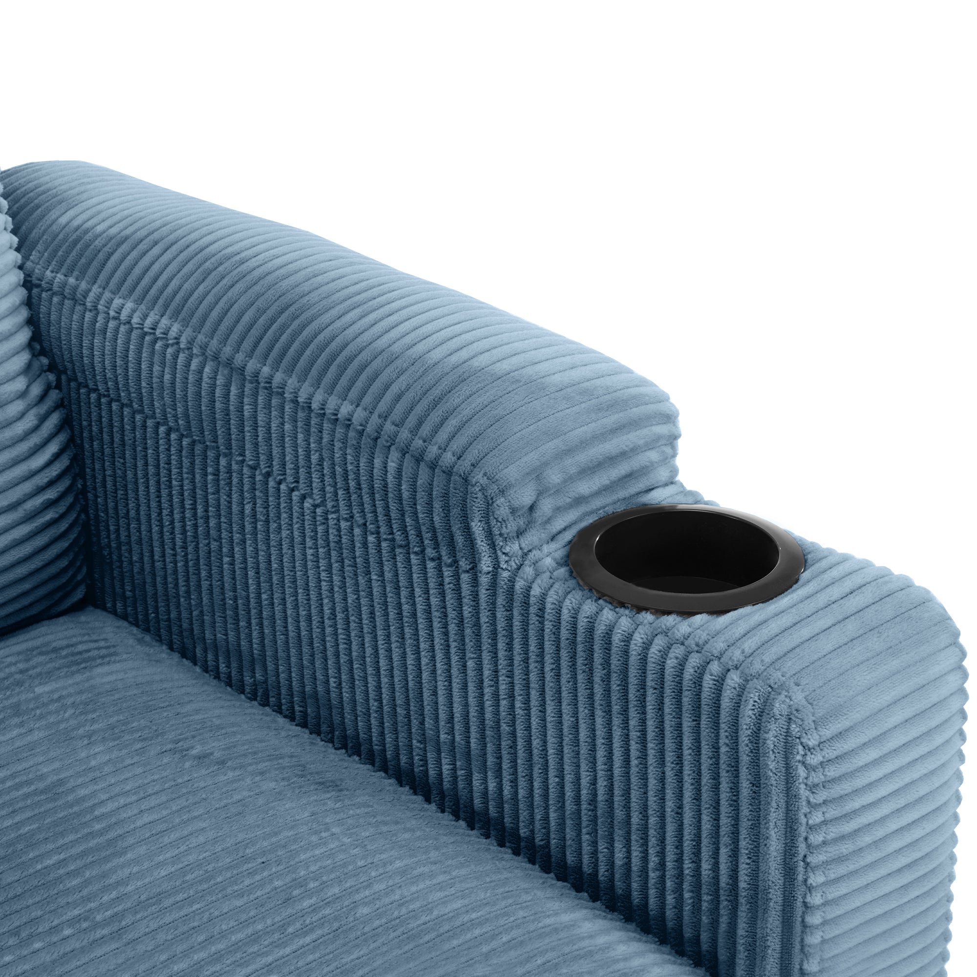 Navy Blue Corduroy Sleeper Sofa Loveseat with Full Size Mattress, USB Ports, Cup Holders, Side Pockets and Phone Holder - Grand Goldman Shop