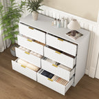 Modern 8 Drawers Dresser Chests for Bedroom,47.2' Wide Wood Chest of Drawers with Gold Metal Handle,Drawer Organizer for Bedroom,Living Room,Hallway and Entryway,White - Grand Goldman Shop