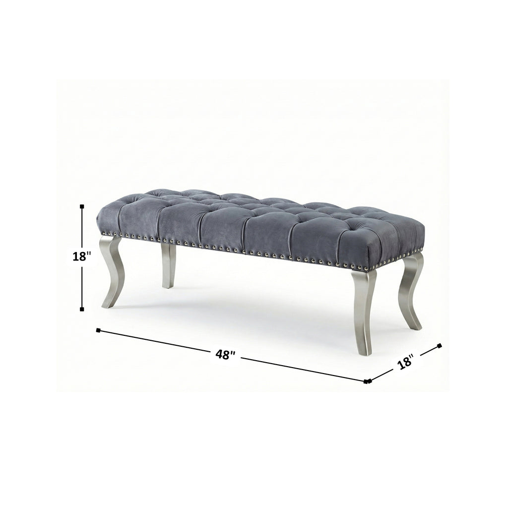 Decor Maxem Tufted Fabric Upholstered Bench Nailhead Trim , Gray - Grand Goldman Shop
