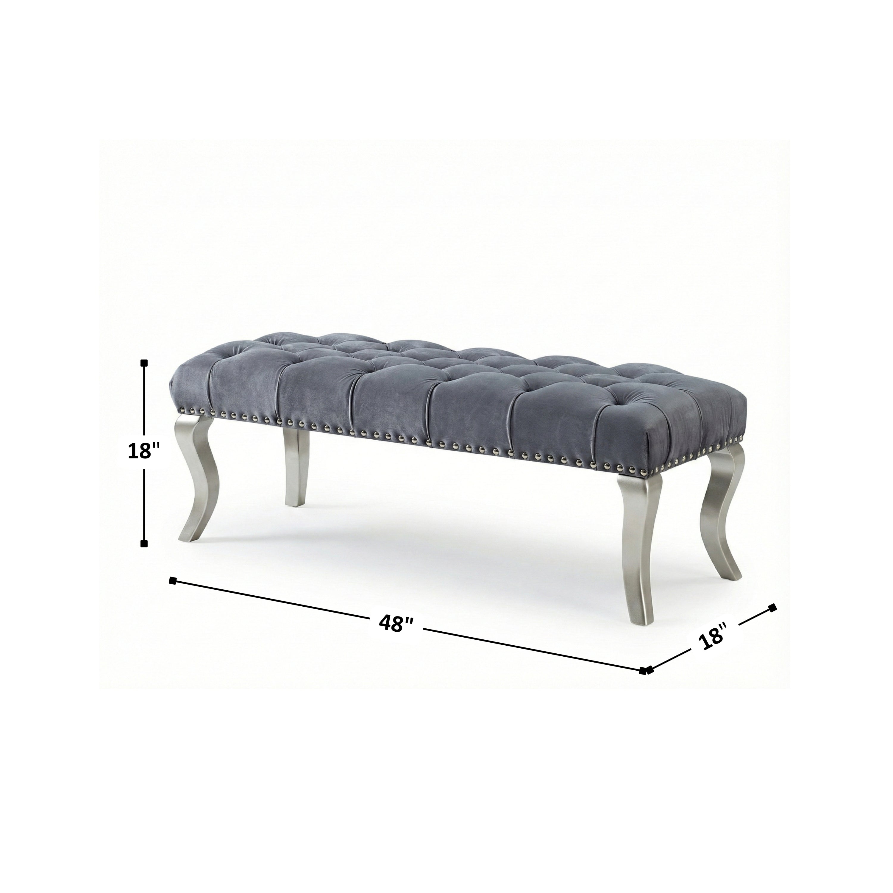 Decor Maxem Tufted Fabric Upholstered Bench Nailhead Trim , Gray - Grand Goldman Shop