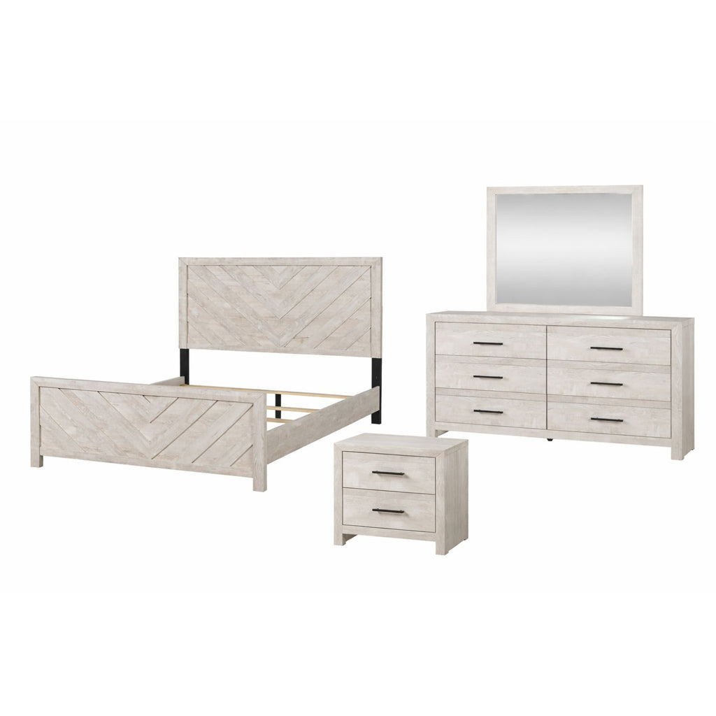 DENVER Modern Queen 4-Piece Bedroom Set with Bed, Dresser, Mirror and Nightstand, Natural Finish, Contemporary Storage Furniture Set - Grand Goldman Shop