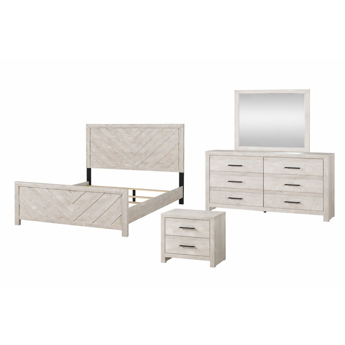 DENVER Modern Queen 4-Piece Bedroom Set with Bed, Dresser, Mirror and Nightstand, Natural Finish, Contemporary Storage Furniture Set - Grand Goldman Shop