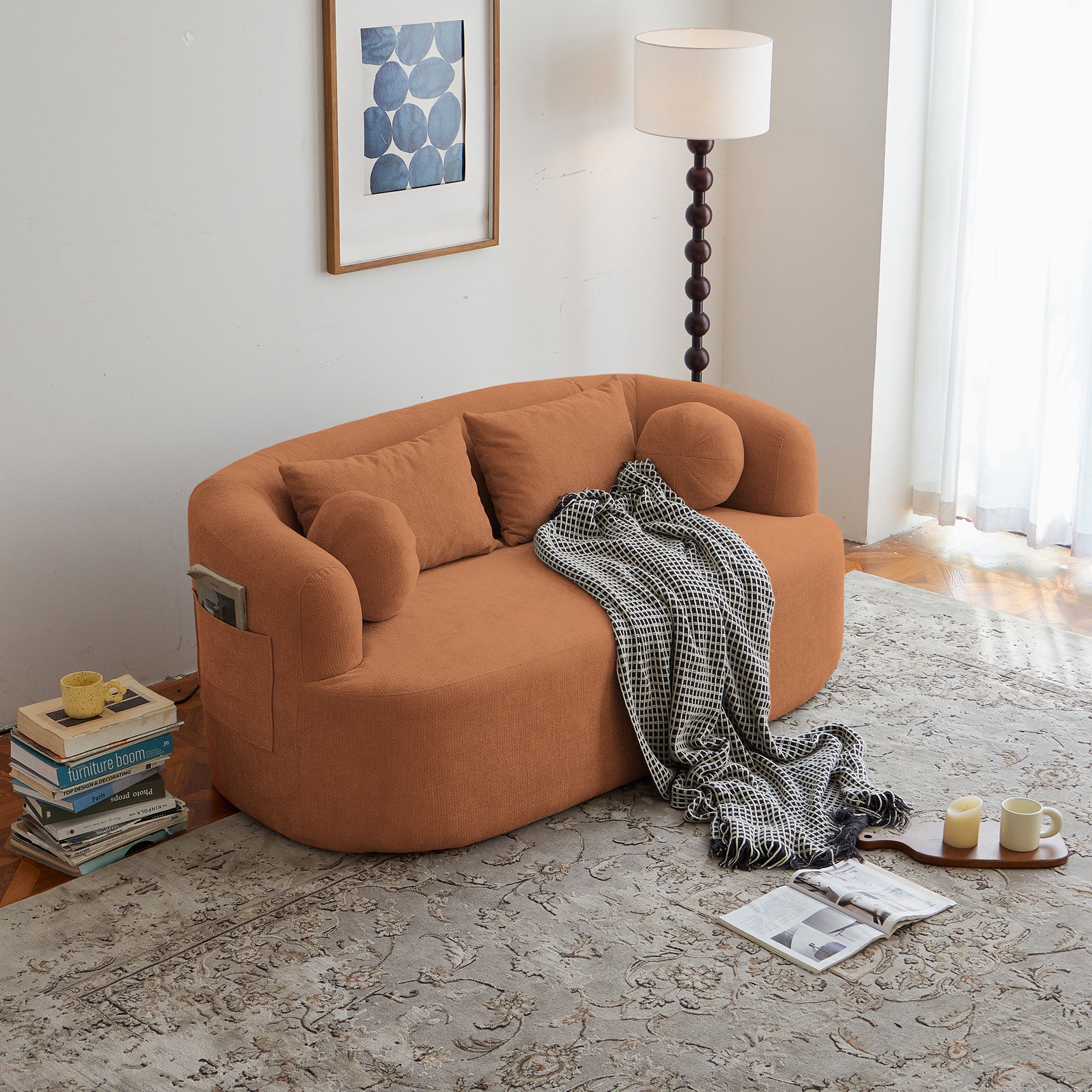 Sofa-in-a-Box, Memory Foam 2-Seater Couch, No Installation & Easy to Transport, Deep Seat Modern Sofa with chenille Fabric, Couch for Living Room, Bedroom, Apartment, Home Office,Orange - Grand Goldman Shop