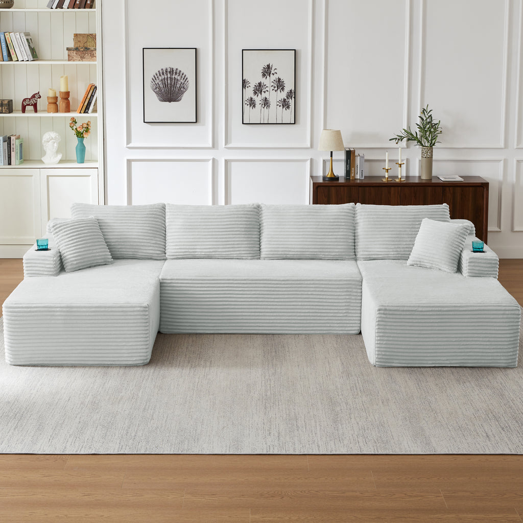 Compressible U-Shaped Sectional Sofa Set,Minimalist Style Modular Sectional Sofa, Corduroy Fabric Cloud Couch for Living Room - Grand Goldman Shop