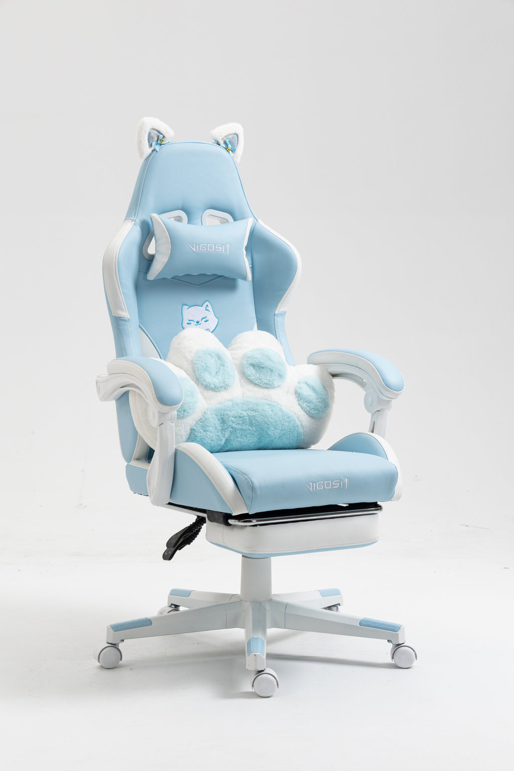 Cat Ears Gaming Chair - Ergonomic PU Leather Office Chair, Cute Chair with Footrest for Adult 310lbs Capacity, 90°-155° Recli