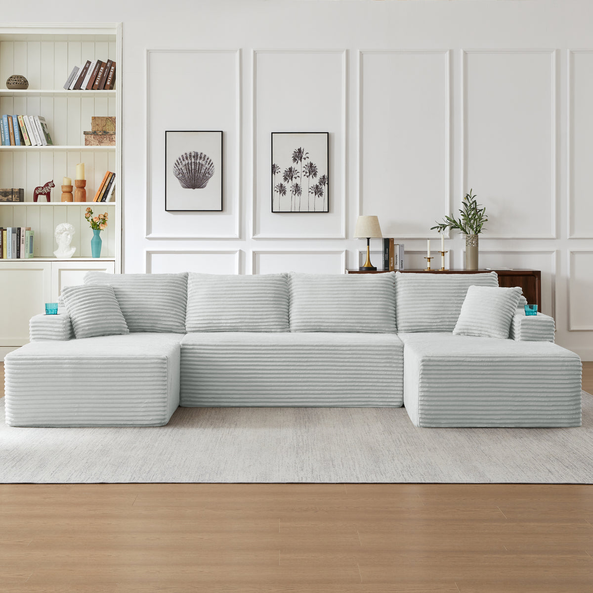Compressible U-Shaped Sectional Sofa Set,Minimalist Style Modular Sectional Sofa, Corduroy Fabric Cloud Couch for Living Room - Grand Goldman Shop