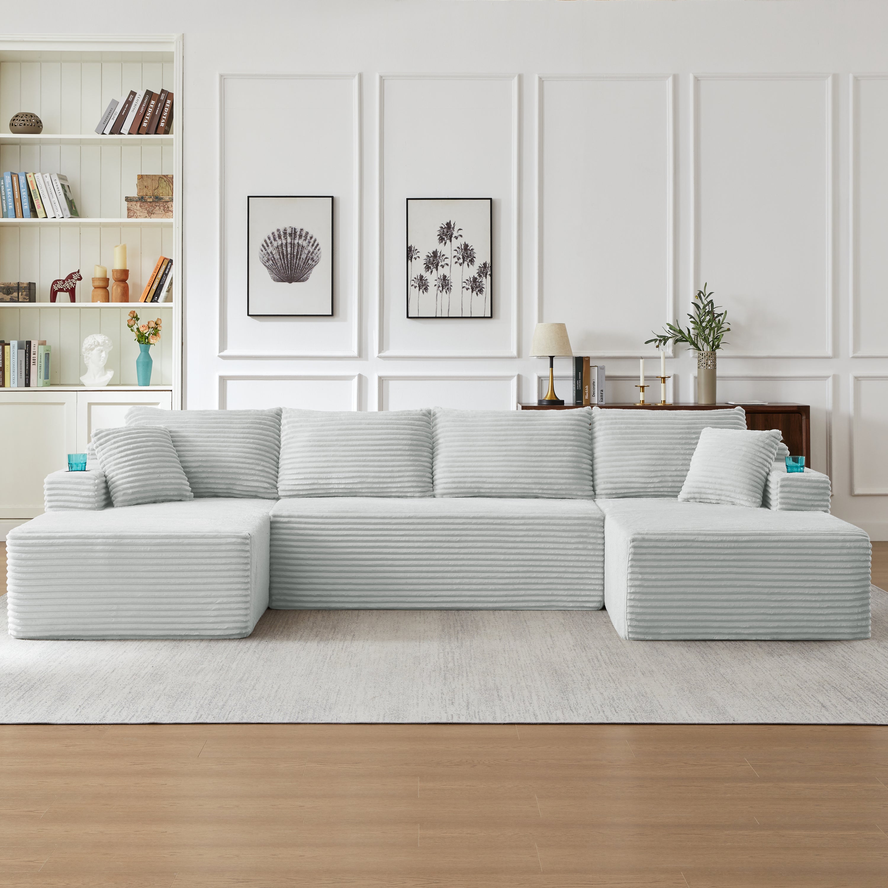 Compressible U-Shaped Sectional Sofa Set,Minimalist Style Modular Sectional Sofa, Corduroy Fabric Cloud Couch for Living Room - Grand Goldman Shop