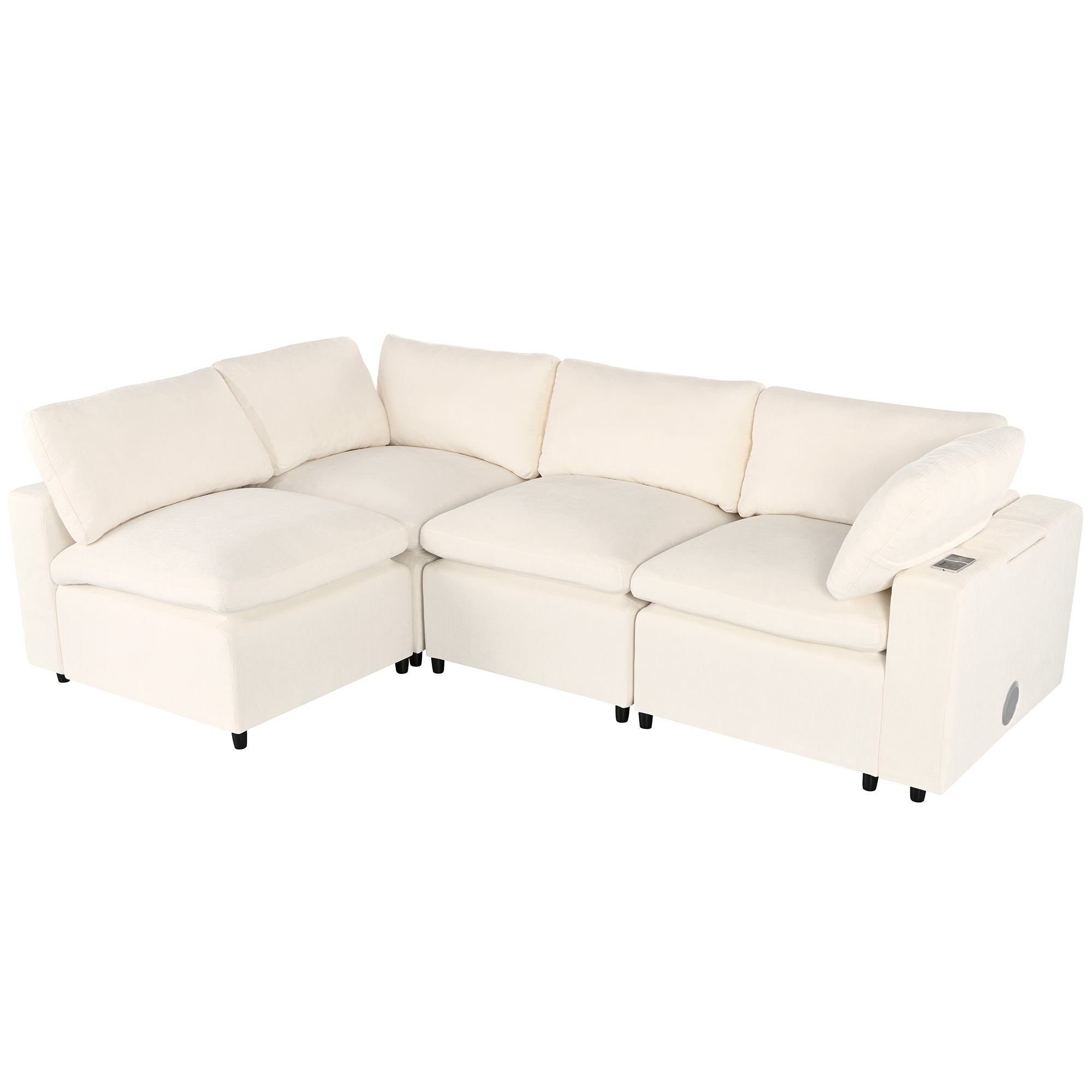 U-style Upholstered Modular Sofa with  with Storage Space, USB Charge Ports,Wireless Charging and Built-in Bluetooth Speaker in Arm,Sectional sofa for Living Room Apartment.[old sku:WY000317AAA] - Grand Goldman Shop