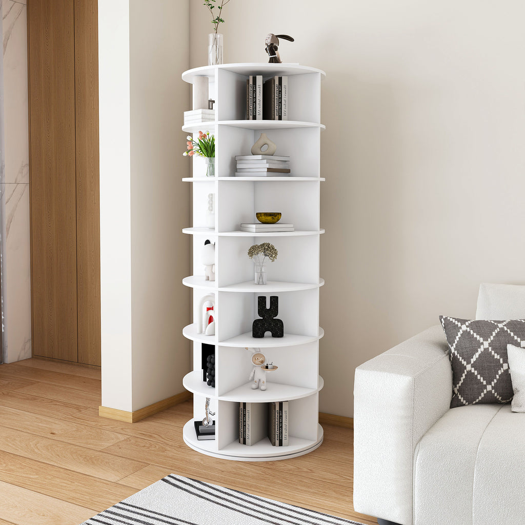 Rotating Shoe Rack Tower, 7-Tier Spinning Storage Rack, Free Standing 360° Revolving Organizer in White with Durable PVC Construction - Grand Goldman Shop