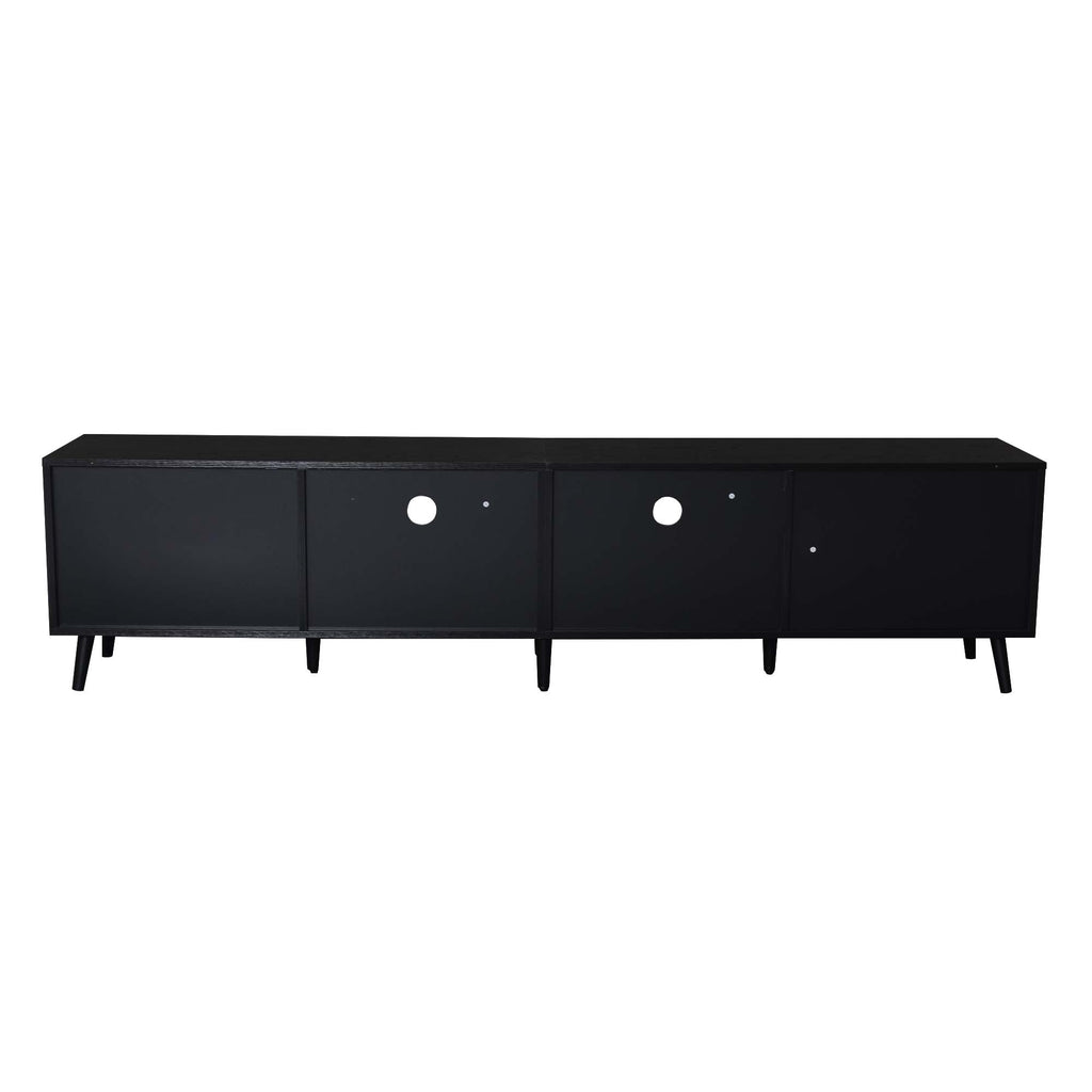 Modern Farmhouse Rattan TV Stand for TVs up to 85'', Black MDF and Solid Wood Media Console with Cable Management, 78.74'' L x 14.6'' W x 18.9'' H - Grand Goldman Shop