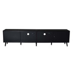Modern Farmhouse Rattan TV Stand for TVs up to 85'', Black MDF and Solid Wood Media Console with Cable Management, 78.74'' L x 14.6'' W x 18.9'' H - Grand Goldman Shop