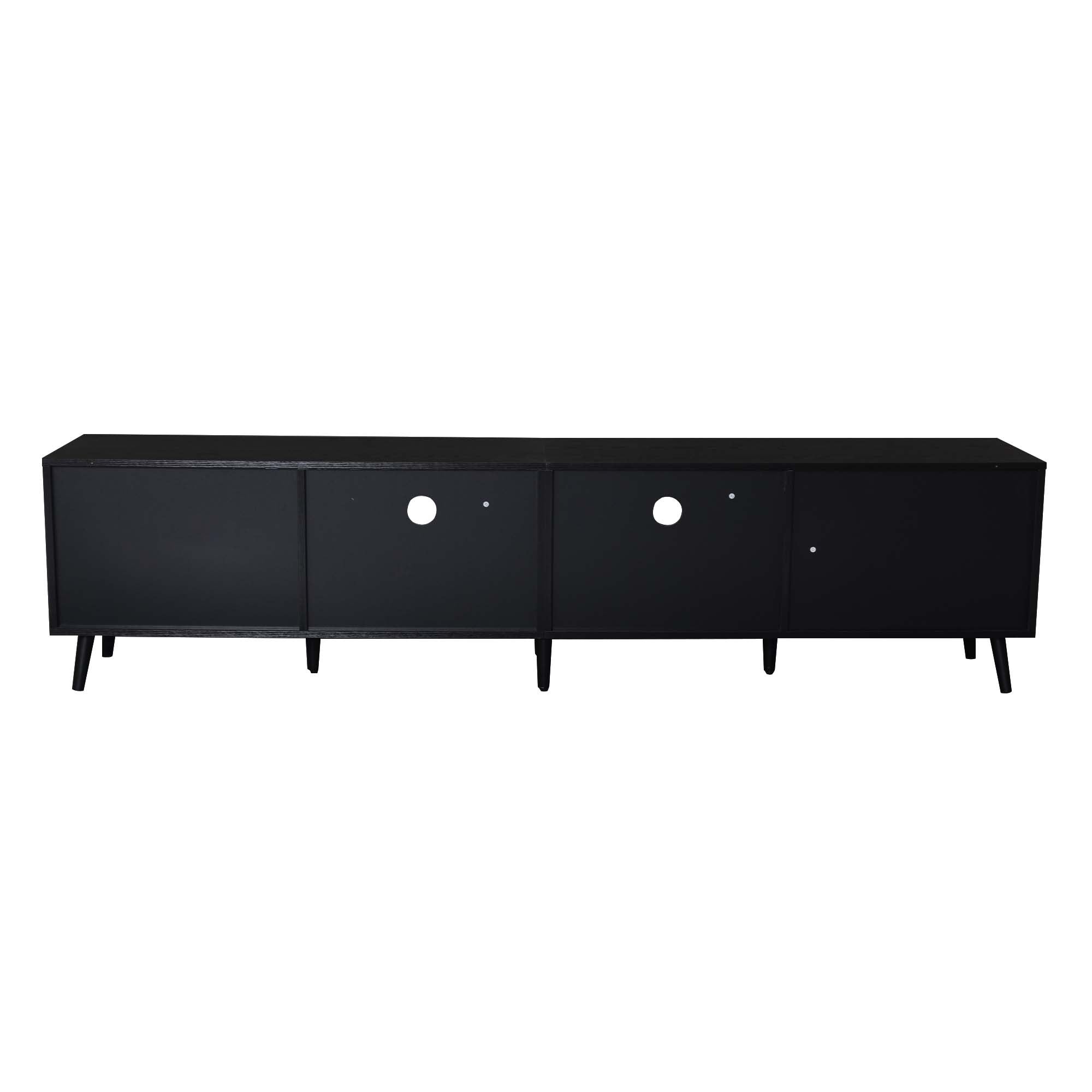 Modern Farmhouse Rattan TV Stand for TVs up to 85'', Black MDF and Solid Wood Media Console with Cable Management, 78.74'' L x 14.6'' W x 18.9'' H - Grand Goldman Shop