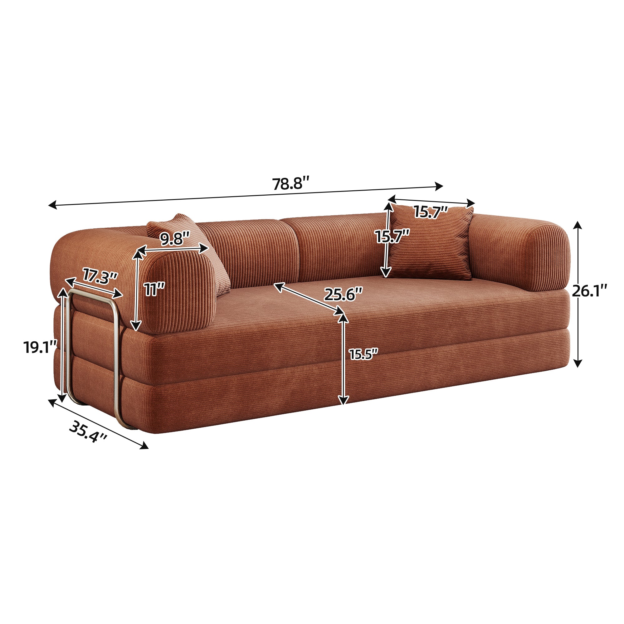 78.8' Compression Sofa,Convertible Floor Sofa Bed-with Pillow Back Support Armrest,Comfy Futon Couch Sleeper Bed,Loveseats Boneless Modular Sectional Sofa,Corduroy fabric,for Living Room,Bedroom,Brown - Grand Goldman Shop