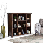Acadian 12 Cube Storage in Dark Brown Solid Wood with Transitional Design, 57W x 15.75D x 48H inches | Premium Home Decor - G