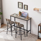 Bar Table Set with 2 Bar stools PU Soft seat with backrest, Grey, 43.31'' L x 15.75'' W x 35.43'' H. - Grand Goldman Shop
