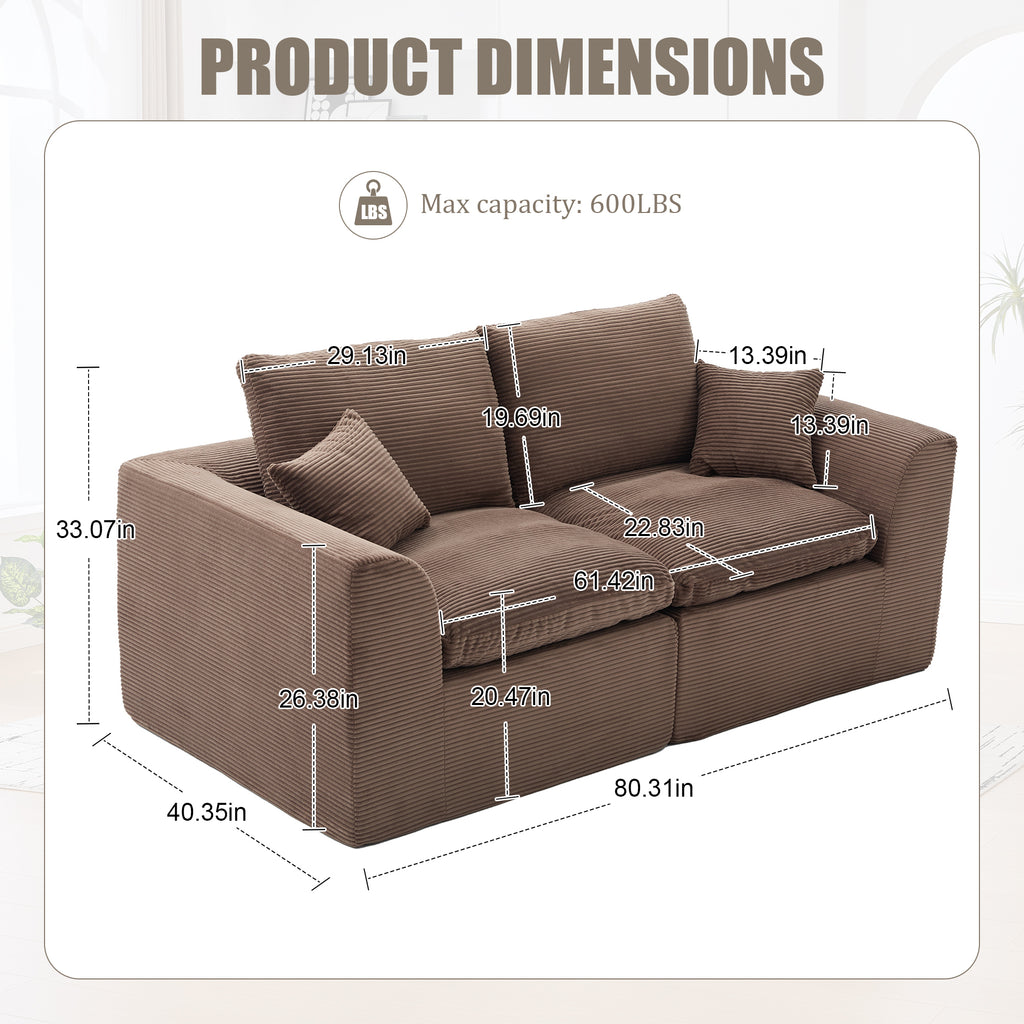UNITED WE WIN Modular Sectional Sofa Cloud Couch,Comfy Cloud Modern Sofa,2 Seater with Cushion Covers Removable Furniture for Living Room Bedroom Apartments Dorms,No Assembly Required - Grand Goldman Shop