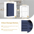 [Assembly Video Provided]TOPMAX 40.2x20x71.3inch High Freestanding Kitchen Pantry Large Cupboard Storage Cabinet with 2 Drawers, 2 Adjustable Shelves, 8 Door Shelves for Kitchen, Dining Room,Blue - Grand Goldman Shop