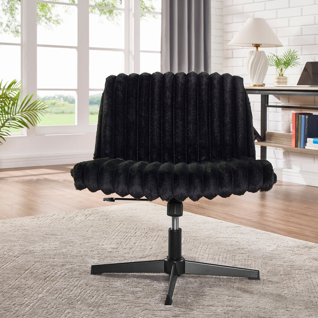 Blynn Adjustable Swivel Criss Cross Chair, Wide Seat Office Chair Vanity Chair, Black - Grand Goldman