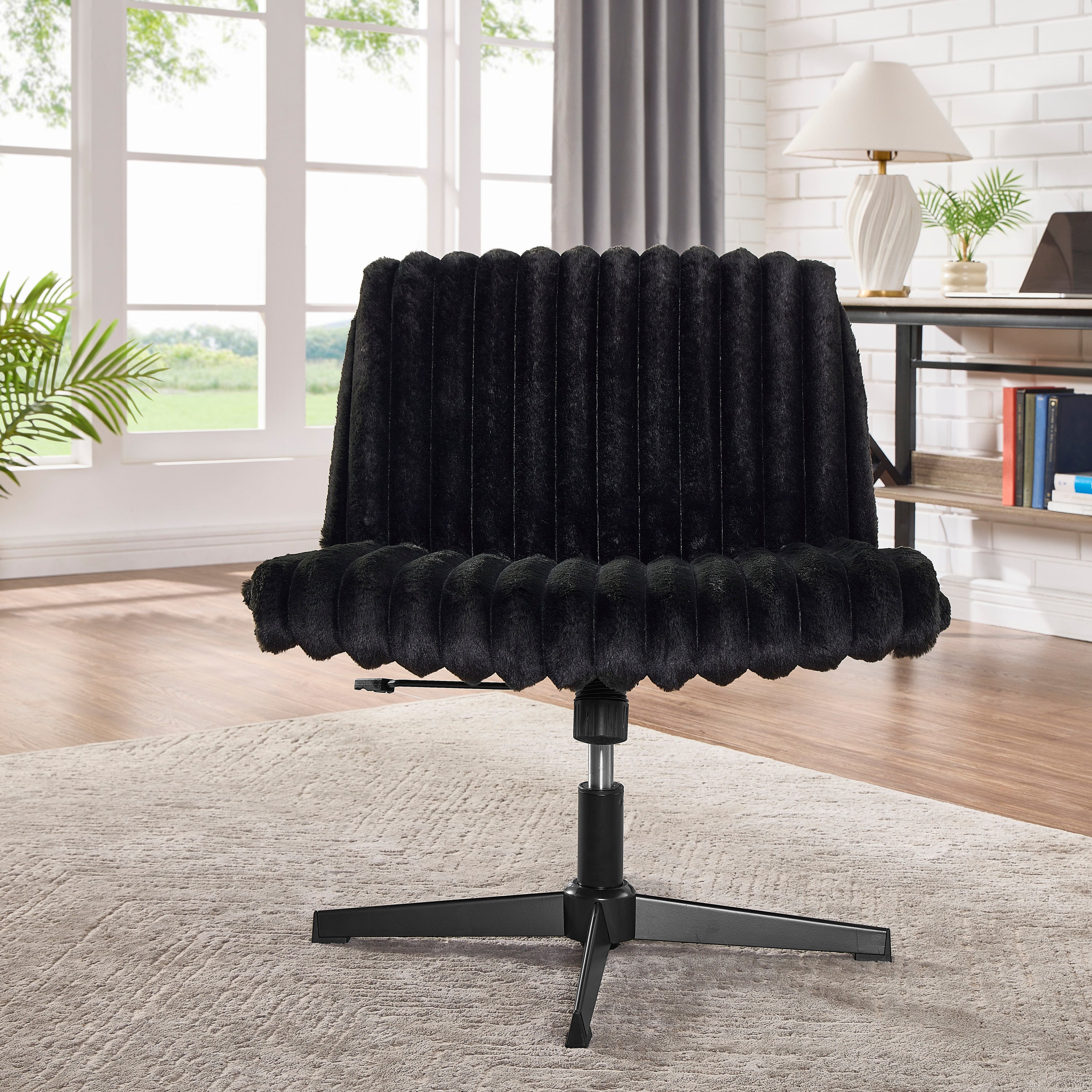 Blynn Adjustable Swivel Criss Cross Chair, Wide Seat Office Chair Vanity Chair, Black - Grand Goldman