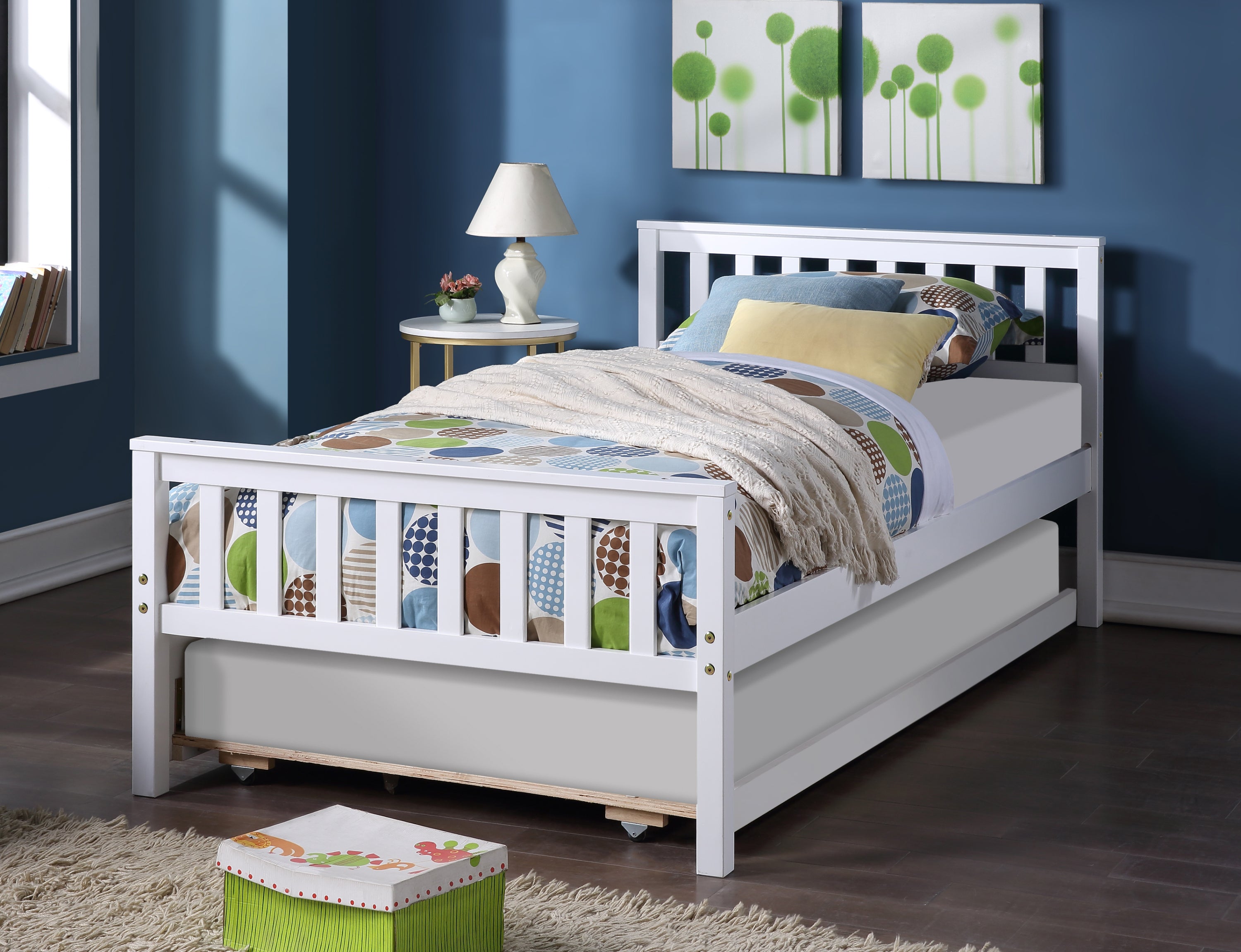 Twin Bed with Trundle, Platform Bed Frame with Headboard and Footboard, for Bedroom Small Living Space,No Box Spring Needed,White - Grand Goldman Shop