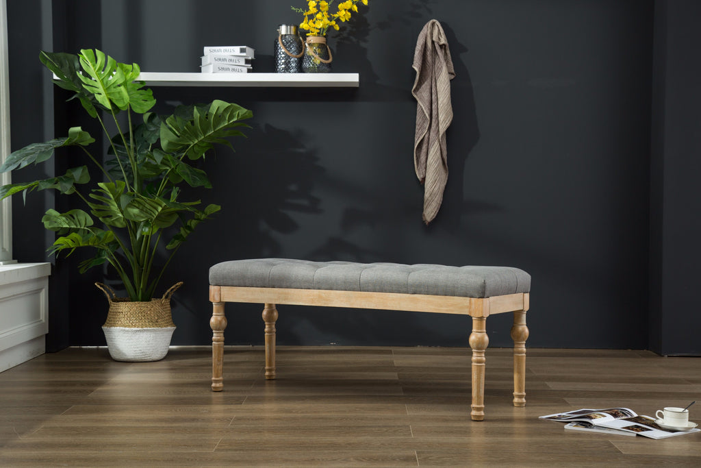Habit Solid Wood Button Tufted Dining Bench, Grey - Grand Goldman Shop