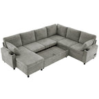Versatile Light Grey Chenille Sectional Sofa Bed with Storage, Cup Holders & Charging Ports, 109.9' - Grand Goldman Shop