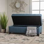 Juliana Storage Ottoman with Stylish Design in Blue Fabric and Birch Legs - Grand Goldman Shop
