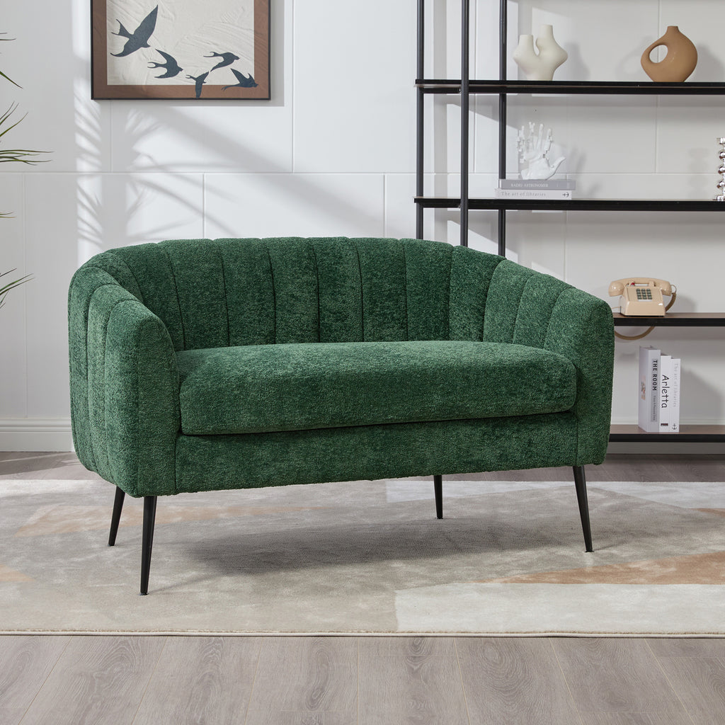 Modern Glam Green Chenille Mini Loveseat Accent Couch with Metal Legs, 50.2'' Wide Channel Tufted 2-Seater Sofa for Small Spaces - Grand Goldman Shop