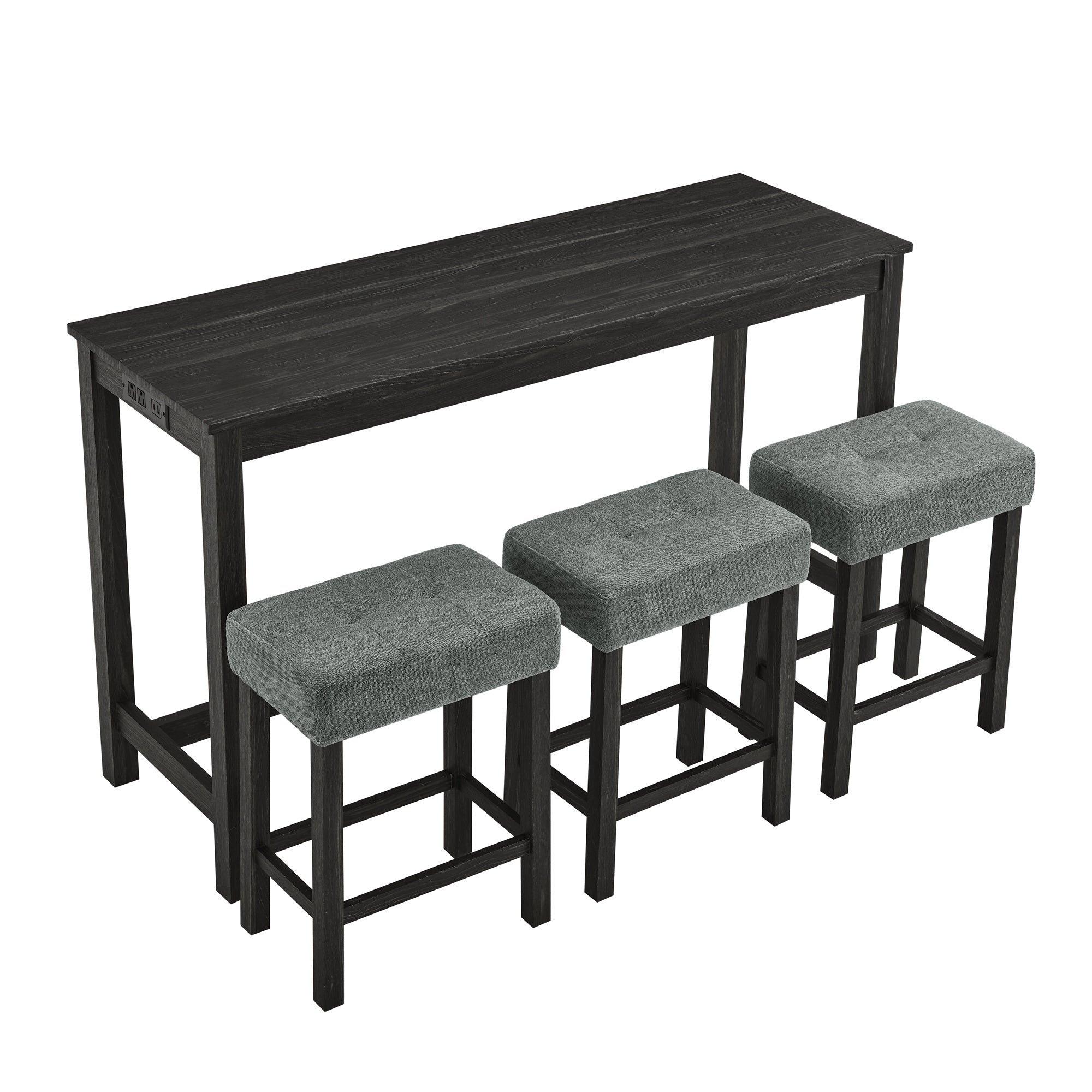 59 Inch Bar Table, Dining Table, Sofa Table with Power Outlet, 3 Upholstered Stools, 4 Piece Bar Table and Chair Set for Living Room, Dining Room, Kitchen - Grand Goldman Shop