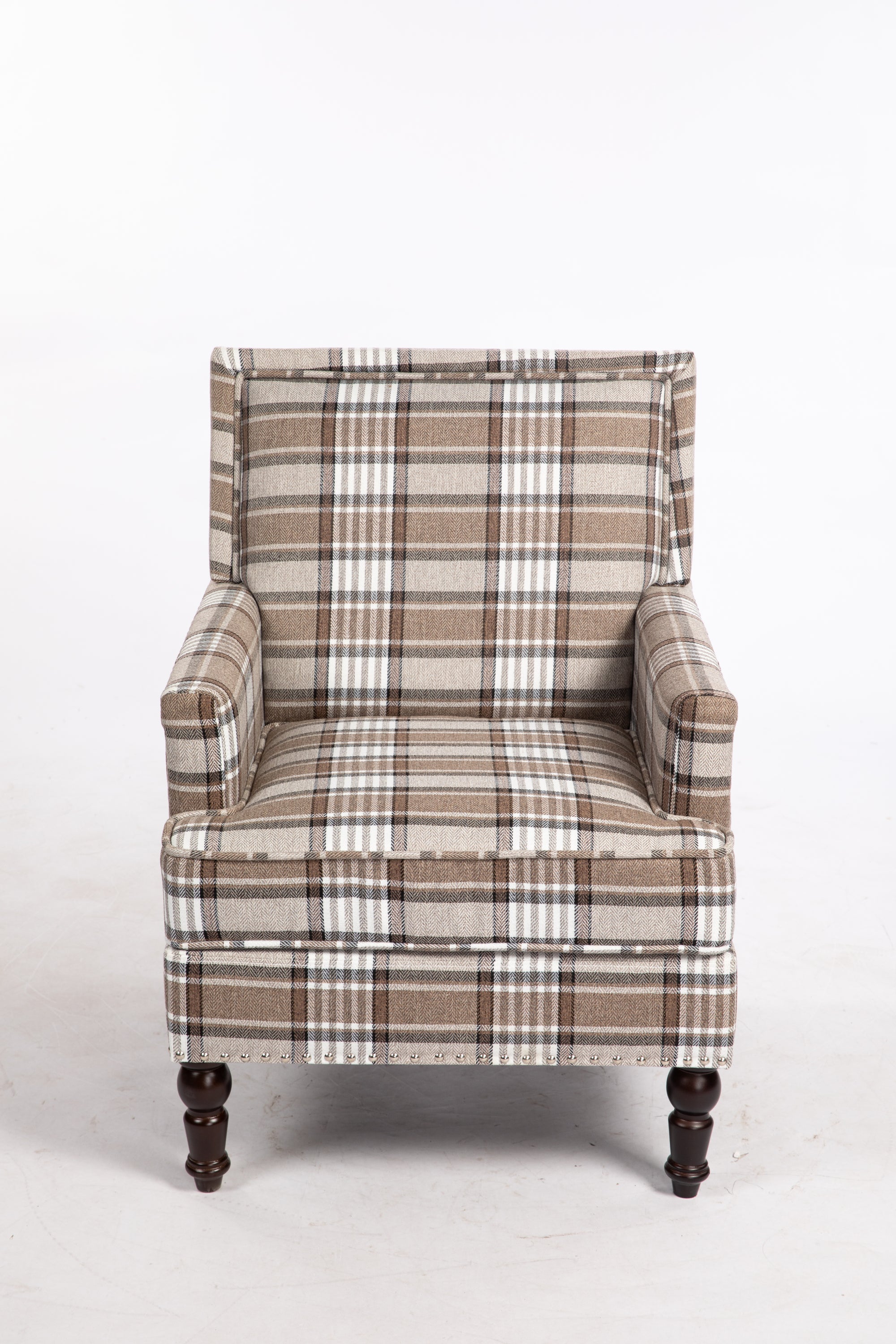 Upholstered Accent Chair, Vintage Armchair with Brown Linen Fabric and Nailhead Trim for Living Room - Grand Goldman Shop