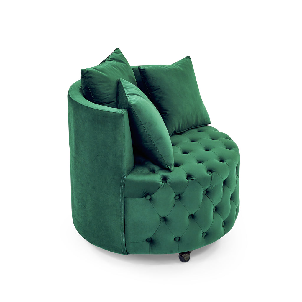 Modern Glam Velvet Upholstered Swivel Chair with Button Tufted Design and Wheels, Green - Grand Goldman Shop