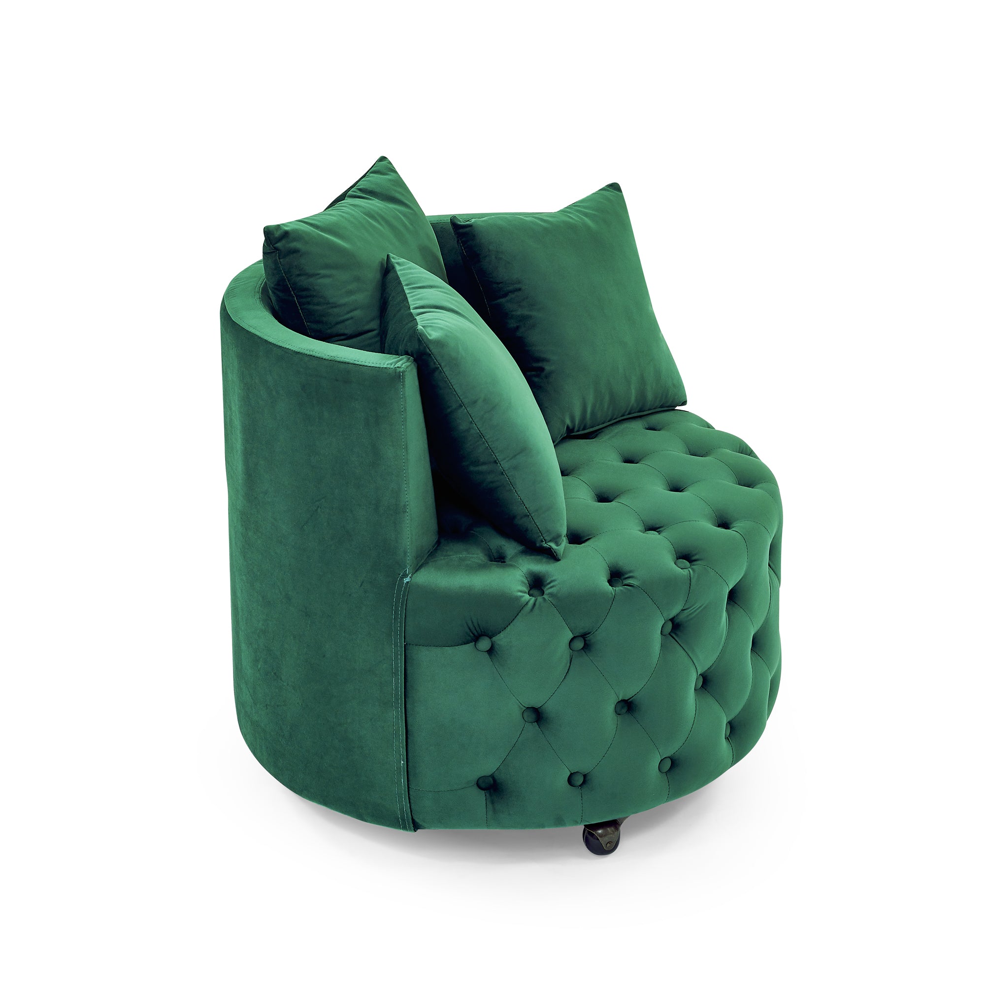 Modern Glam Velvet Upholstered Swivel Chair with Button Tufted Design and Wheels, Green - Grand Goldman Shop