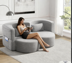 Folding sofa bed, floor sofa, convertible teddy bear fabric foam filled sleeper futon double sofa, suitable for living room, guest, office and apartment (gray) - Grand Goldman Shop