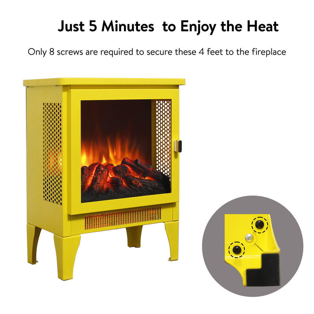 18 inch Freestanding Electric Fireplace Stove heater with 3D Flame effect,Lemon Yellow - Grand Goldman Shop