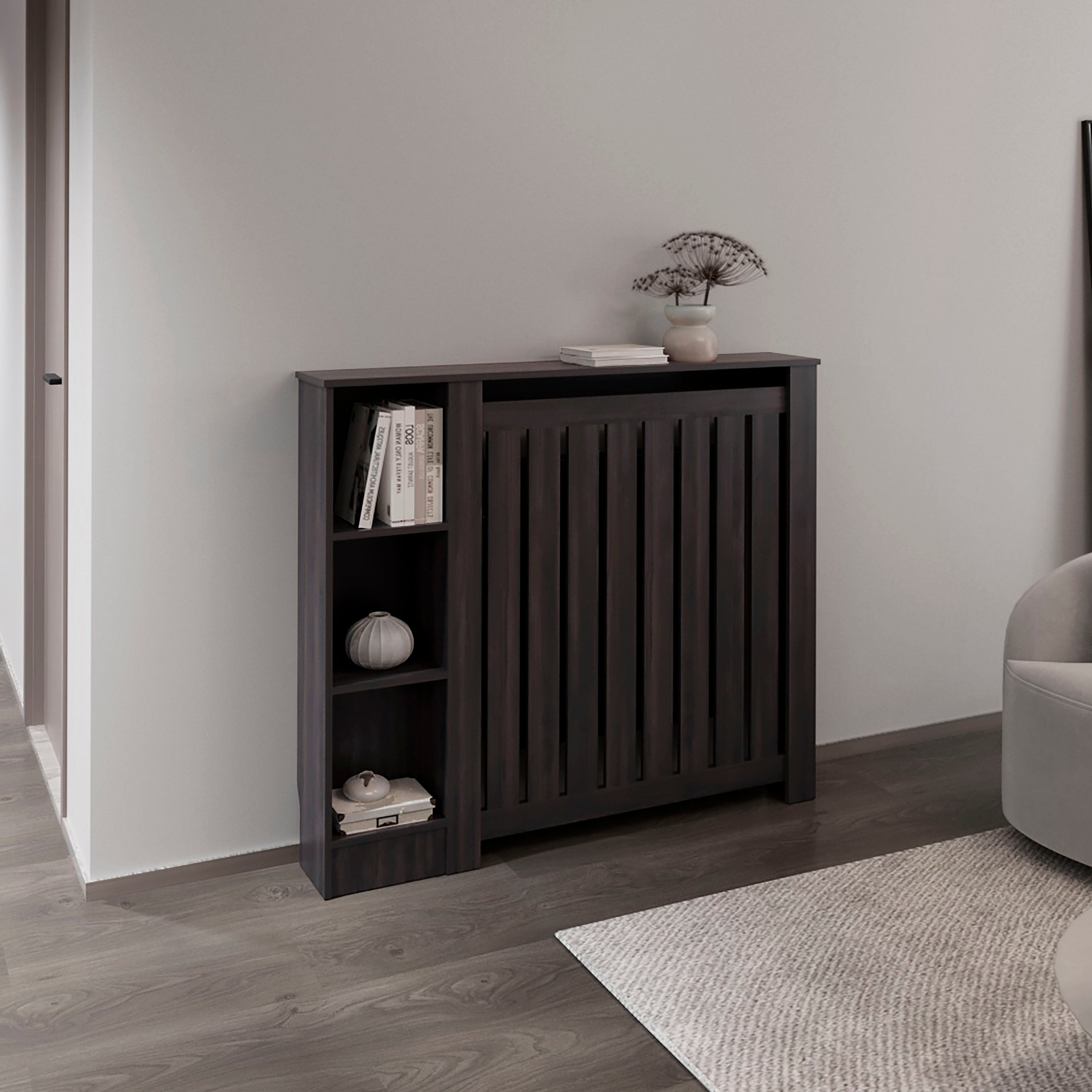 Radiator Cover Cabinet Joseph with Slatted Frame and 3 Shelves, Decorative Heater Cover, Modern Furniture Accent, Walnaut - Grand Goldman Shop