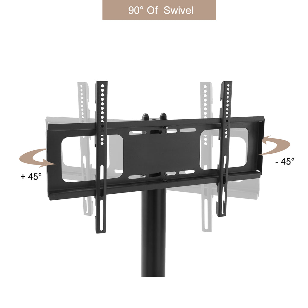 Height and Angle Adjustable Mobile TV Stand with Tempered Glass Shelves and Lockable Wheels, Black Metal Frame, Fits 32-65 Inch TVs - Grand Goldman Shop