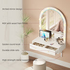 Floating Makeup Vanity Desk with Mirror & 3-Color Lights, Wall Dressing Table with Power Outlet, Compact vanity, Large Storage, White - Grand Goldman Shop